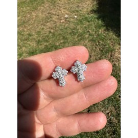 Hip Hop Gothic Cross Large Earrings Real 925 Sterling Silver Iced Hip Hop Mens Ladies