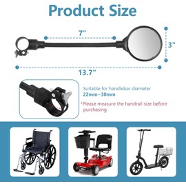 Wheelchair Rear View Mirrors, 360° Rotating Telescopic Wide-Angle Rearview Mirror for Wheelchair & Mobility Scooter, 2 PCS