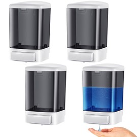 Hushee 4 Pcs Plastic Wall Mounted Soap Dispenser 33.8 oz 1000 ml Commercial Manual Soap Dispenser Containers Hand Wash Soap Wall Dispenser for Kitchen Bathroom Shower Hotel Liquid Shampoo Gel Chamber