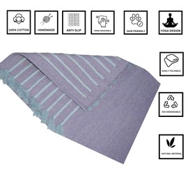Jaipur art & Rugs Organic Cotton Yoga Mat - Eco-Friendly Hand-Woven Rug - Non Slip & Thick (24”x72”x5mm) for Everyday Fitness at Home - Comfortable Extra-Long (Blue-2)