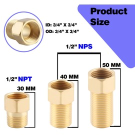 Ousun NPT1/2" Male Female Adapter, threaded tub spout of 1/2 Inch Brass Hex Pipe Extension, 1/2'' Male to 1/2'' Female Adapter of 30/40/50MM, Brass Pipe Fitting with Teflon Tape, Pack of 3
