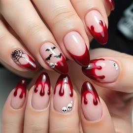 Pack of 30 Halloween Nails - Almond Shaped French Nails for Sticking
