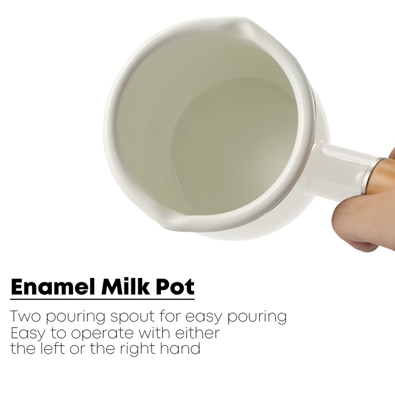 FARCADY 0.6qt Mini Enamel Milk Pot Insulated Wooden Handle 2