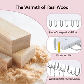 SCUNDA Hanging Jewelry Organizer Wall Mounted, Modern Jewelry Display with 28 Hooks, Decorative Necklace Holder for Wall, Space Saving Necklace Hooks, (2 Packs, White)