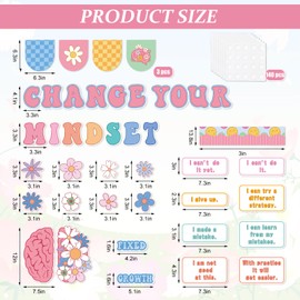 FYSUIMU Growth Mindset Bulletin Board Set Motivational Posters Floral Brain Classroom Decorations Change Your Mindset Cutouts with 140Pcs Glue Points for School Chalkboard Wall Decor, 65Pcs