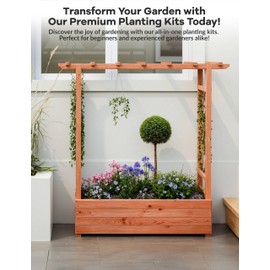 Elevated Garden Bed with Trellis - Wooden Planter Box with Side Supports, Canopy, and 4 Drainage Holes – Perfect for Climbing Plants, Vines, and Blossoms, 43"x17"x45"