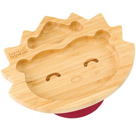 bamboo bamboo ® Baby and Toddler Suction Plate for Feeding and Weaning | Bamboo Plate with Secure Suction | Suction Plates for Babies from 6 Months (Cherry, Hedgehog)