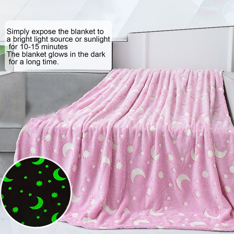 1.5x2m Luminous Blanket Double Side Flannel Star Moon Design Soft