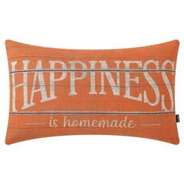 TRENDIN Happiness is Homemade Throw Pillow Covers 12x20 inches Farmhouse Lumbar Decorative Cushion Covers Pillowcase Home Decor for Sofa Couch Housewarming Gift Orange PL802TR