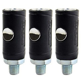 3 Pack Industrial Style Safety Air Plug Coupler 1/4" Body 1/4" MNPT Push Release Rapidair K7221 Set
