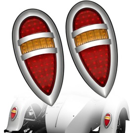 2PCS Vintage LED Teardrop Tail Lights 12V Flush Mount Stop Brake Turn Signal for Lincoln-Style Custom, Lincoln Zephyr, Ford Model A, Hot Rod, Rat Rod, Street Rod, Custom Car & Motorcycle, Red
