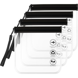 Clear Travel Toiletry Bags 7.9 * 7.9 in Clear Bags TSA Approved Liquid Bags Leak Proof Travel Bag Carry On Airport Airline Compliant Bag Portable Travel Fluid Bags Airport Security Travel Black（4PCS）