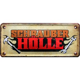 1522 Funny Decorative Tin Sign with"Schrauber Hell" Design [German Language] 28 x 12 cm