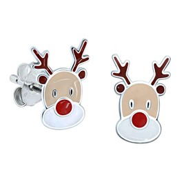 Reindeer Earrings Red Nosed Rudolph - Sterling Silver - Christmas