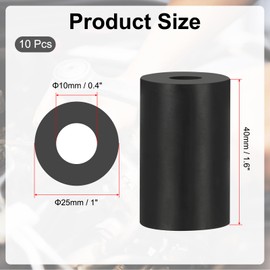 PATIKIL Versatile Rubber Pacer, Pack of 10 10mm Inner Diameter x 25mm OD x 40mm Thick Neoprene Round Insulator Rubber Bushing Spacer Washer for HVAC Bolt