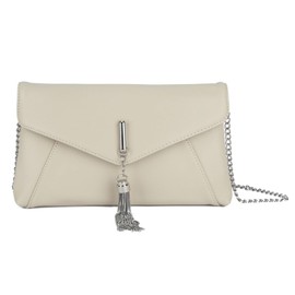UShopUK Faux Leather Flap Envelope with Tassel Cross Body Bridal Prom Wedding Evening Clutch Party Hand Bag (Beige)