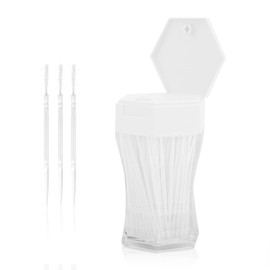 200pcs 2 Ends Toothpicks, Plastic Coloured Teeth Toothpicks with Toothpick Dispenser for Home Restaurant Hotel (White)