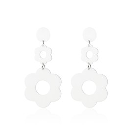 60s 70s Vintage Daisy Flower Floral Drop Dangle Earring for Women Bohemian Retro Resin Acrylic Petal Statement Earring Lovely Jewelry Birthday Gift-I white