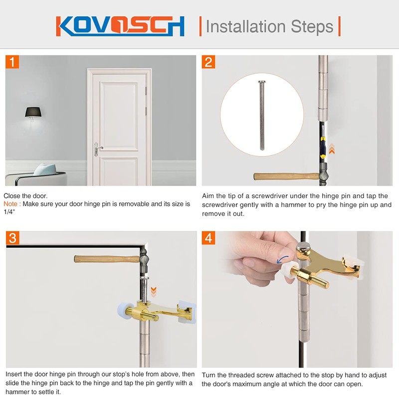 KOVOSCH 16 Pack Hinge Pin Door Stopper Bright Brass -