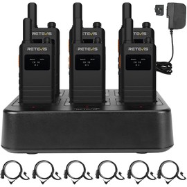 (3nd Gen RT22) Retevis B3S 2 Way Radio with Earpiece, Portable FRS Two-Way Radios with 6 Way Multi Unit Charger, LCD Display,1620 mAh Battery, Rechargeable Walkie Talkies for Retail Service(6 Pack)
