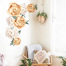 Large Yellow Peonies Flower Wall Stickers, sacinora Delicate Peony Rose Floral Art Wall Decals Removable Vinyl Peel and Stick for Living Room Bedroom Nursery Sofa TV Background Decorations