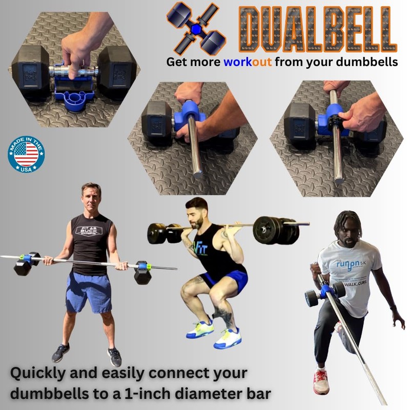 Dualbell Pair- Connect Dumbbells to Barbell (Blue)
