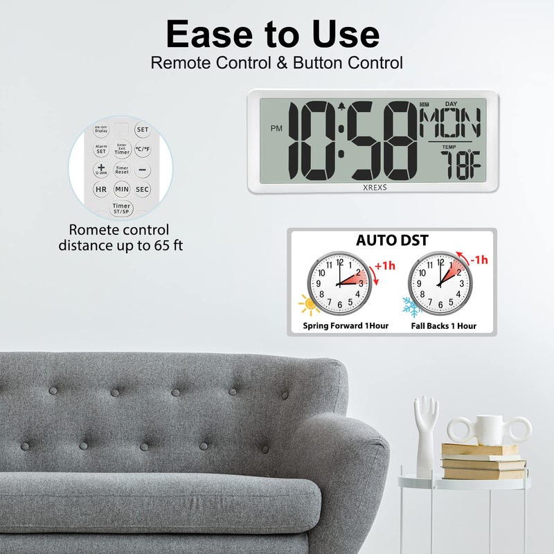 XREXS Digital Wall Clock with Backlight (Not Constantly Illuminated), 14.17