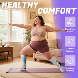 Tinojye 4 Pairs Plus Size Compression Socks,Extra Wide Calf 20-30 mmHg Knee High Compression Socks for Men Women Circulation