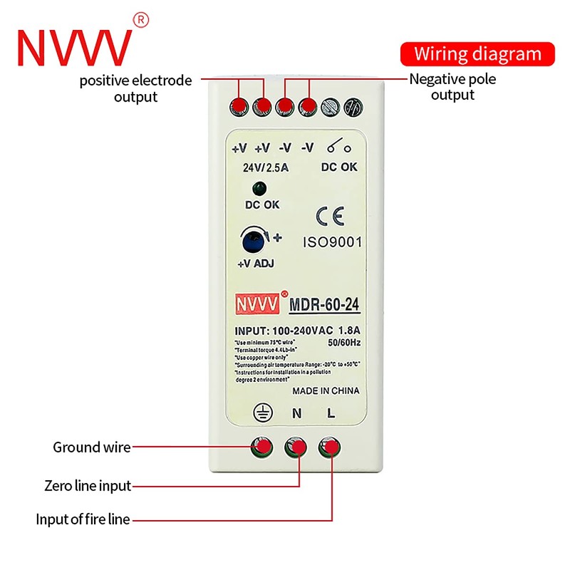 NVVV MDR-60-24 Fuente de alimentación de riel DIN de CA