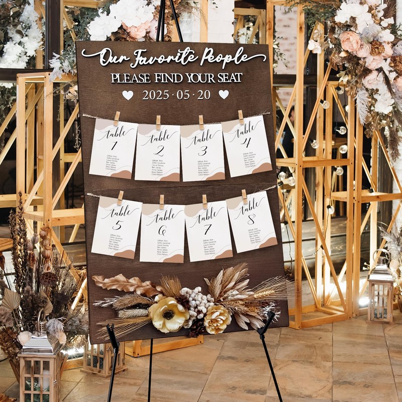 OurWarm Wedding Seating Chart with Easel Display Stand, Rustic Seating