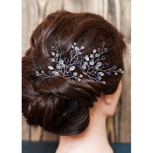 FXmimior Bridal Women Vintage Wedding Party Purple Hair Pins Crystal Hair Accessories