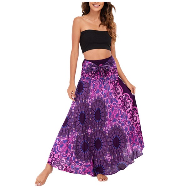 Women's Bohemian Maxi Skirt Asymmetries Beach Skirt Ethnic Style Floral