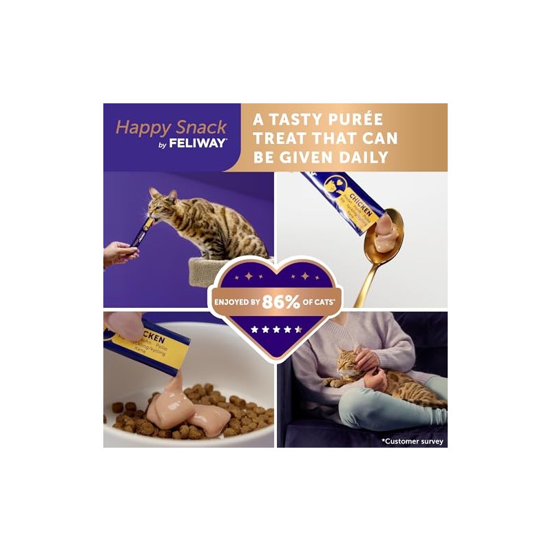 Happy Snack by FELIWAY®, Delicious, Lickable, Squeezable Purée Cat Treats