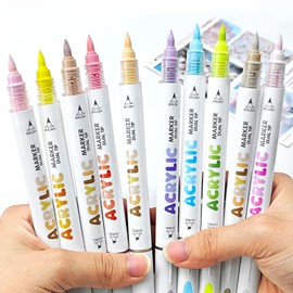 kander 12 Colors Dual Tip Acrylic Paint Markers — Extra Fine & Soft Brush Pen Set with Direct Ink Flow for Sketching, Detailing, Coloring on Wood, Canvas, Rock, Glass, DIY Crafts