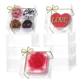 SLShePack 3¼"X3¼X1½ 25PCS Clear Mini Donut Boxes Cookie Boxes Soap Boxes Chocolate Truffle Boxes for 4, Macaron Boxes Chocolate covered Cherries Boxes Mini Bakery Boxes Brownie Boxes