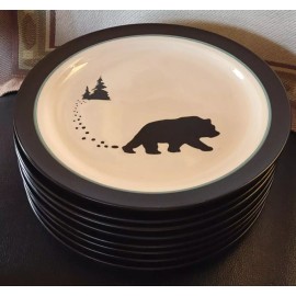 Bass Pro Shop Dinner plate: Bass Pro Shops White River Cabin Stoneware 10.5" Bear Black Cream
