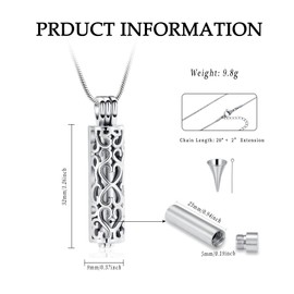 Hollow Cylinder Urn Necklace for Ashes for Women Men Cremation Jewellery Keepsake Ash Pendant, Stainless Steel, No Gemstone