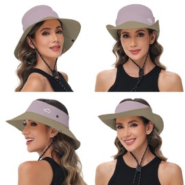 Sun Hats for Women Bucket Hat UV Protection Fishing Hat Wide Brim Safari Hats 2 in 1 Zip-Off Sun Visor Hats UPF 50+(1Pack-Coffee Pink)