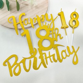 O'meFun Tortendeko 18 Geburtstag Mädchen Junge, 20 Pcs Tortendeko Gold Deko 18Geburtstag, 18ter Cake Topper mit Geburtstagskerzen, für 18 Geburtstag Deko Kuchen Deko, Happy 18th Birthday Kuchendeko