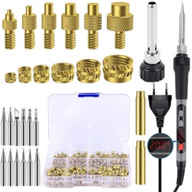 151 Piece Threaded Inserts Soldering Tips Set, 100 W Temperature Adjustable Soldering Iron, 12 Soldering Iron Tips with 130 Pieces Thread Inserts M2/M3/M4/M5/M6/M8, Compatible with 3D Printer