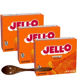 Jell-O Gelatin Dessert Mix - 3 oz Boxes (Pack of 3) - With Candy Freezer Wooden Spoon (Orange) - Wooden Spoon