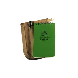 Rite in the Rain Weatherproof 3" x 5" Top-Spiral Notebook Kit: Tan CORDURA Fabric Cover, 3" x 5" Green Notebook, and an Weatherproof Pen (No. 935-KIT), Green / Tan