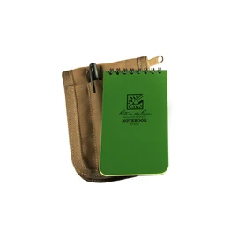 Rite in the Rain Weatherproof 3" x 5" Top-Spiral Notebook Kit: Tan CORDURA Fabric Cover, 3" x 5" Green Notebook, and an Weatherproof Pen (No. 935-KIT), Green / Tan