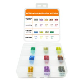 Low Profile Mini/APS, ATT/Car Fuse Assortment Kit, 45 Pieces, Automotive Blade Fuse, 9 Current Ratings from 2A to 30A, 58V