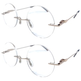 Incredible Bargains The Steve, Totally Round Rimless Reading Glasses + 2.00 Gold (2)