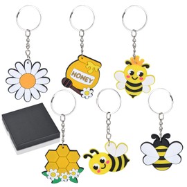 Bee Thank You Keychain Set, Employee Appreciation and Teacher Gifts Bee Party Favors Decorations, Flower Honey Pots Bees Decor, 6 Pcs Bee Keychain with Gift Box for Women Men Teacher Coworker Staff