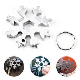 18-in-1 Multitool Stainless Steel Bicycle Multifunctional Tool, Snowflake Multi Tool Key Ring Bottle Opener Ring Wrench Octagonal Key Tools (White)