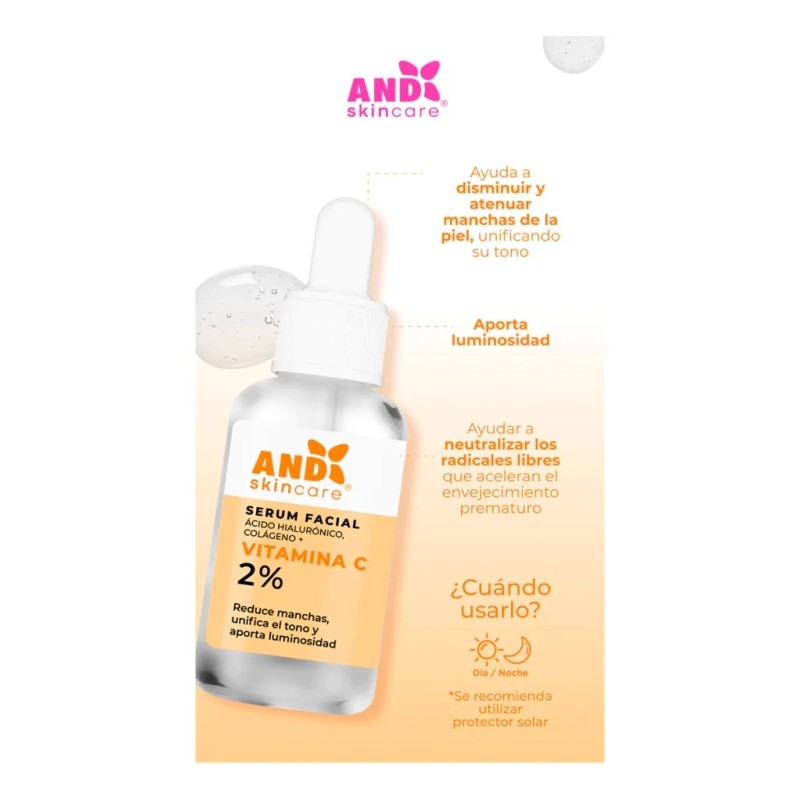 Sérum AND Ácido Hialurónico Vitamina C Colágeno Hidratante Rostro
