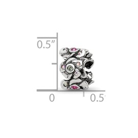 JewelryWeb 8.18mm 925 Sterling Silver Textured Polished Reflections Crystals Cherry Blossoms Bead-Bead Charm Pendant Necklace for Women