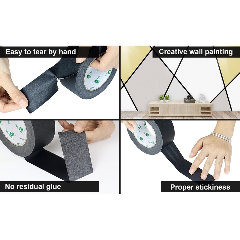 BOMEI PACK 4 Pack Black Painters Tape, 2inch x 30yds,